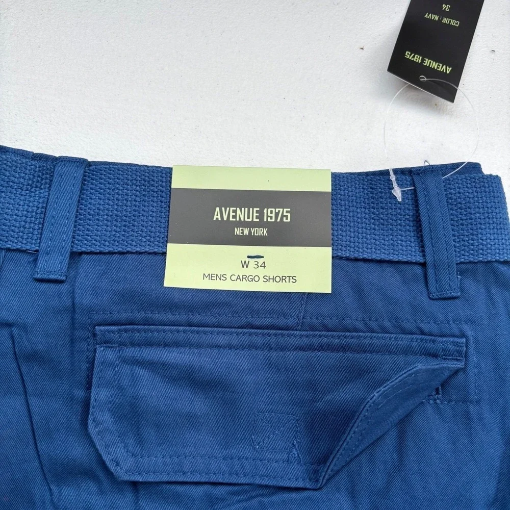 Avenue 1975 Mens Cargo Shorts Navy Blue Cotton Belted Size‎ 40 New